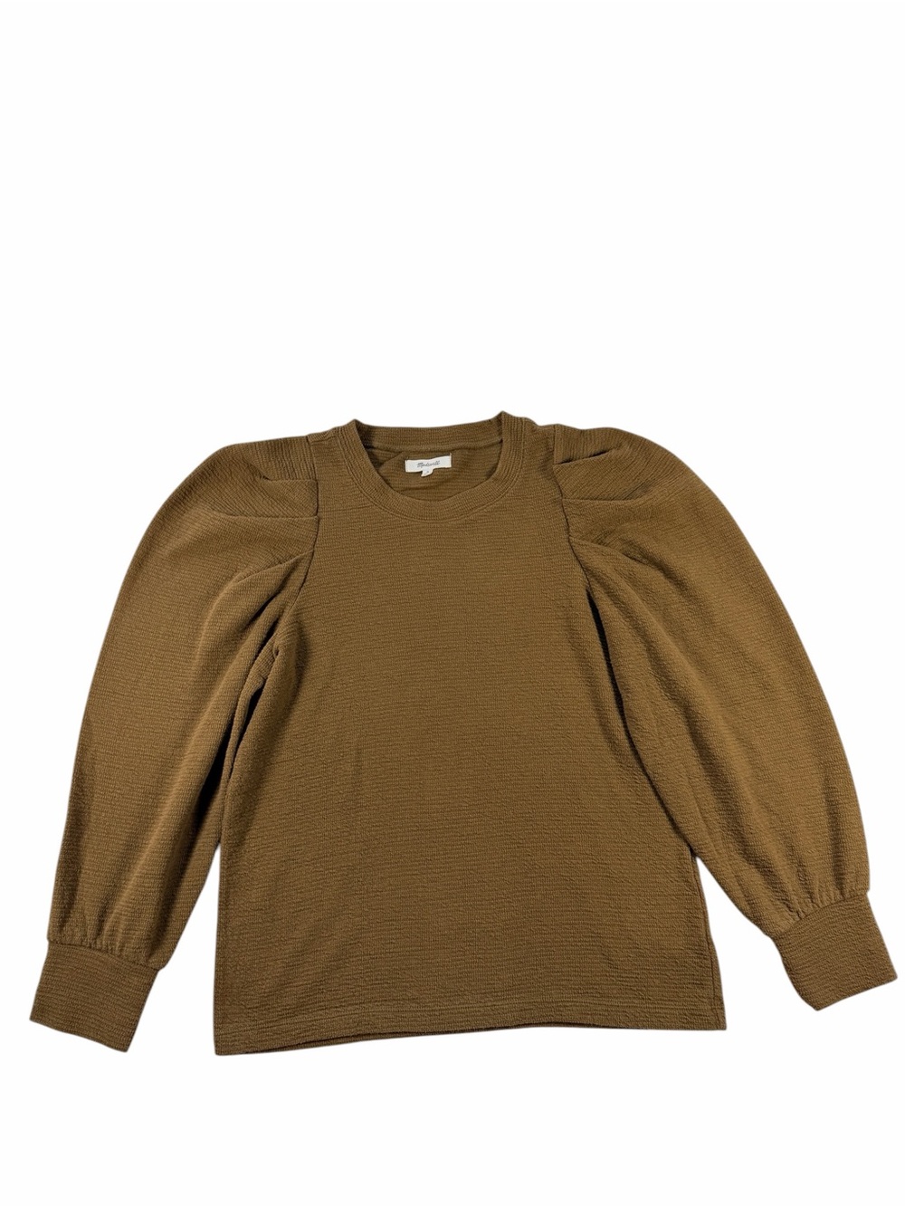 Madewell Puff-Sleeve Pleated Long Sleeve Top in Olive Green Size Medium